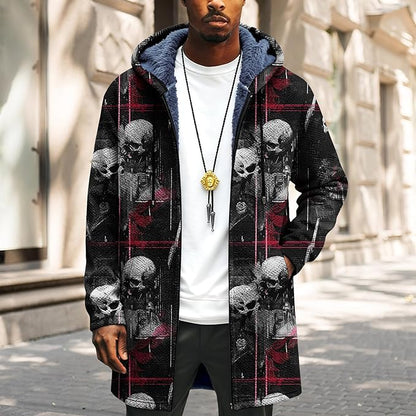 LIZALIG Long Hooded Cardigan Men Japanese Art Style Fashion Cool Graphic Coats Winter Warm Lined Fleece Jacket