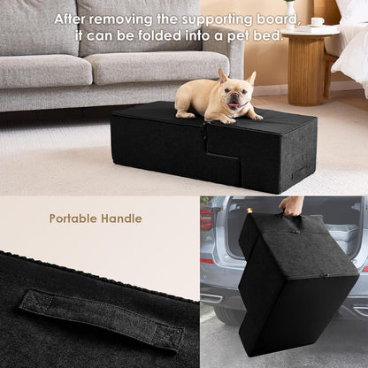 EHEYCIGA Dog Stairs for Bed 20" H, 4-Step Extra Wide Dog Steps for High Bed, Pet Steps for Small Dogs and Cats, Non-Slip Balanced Pet Ramp Indoor, Black
