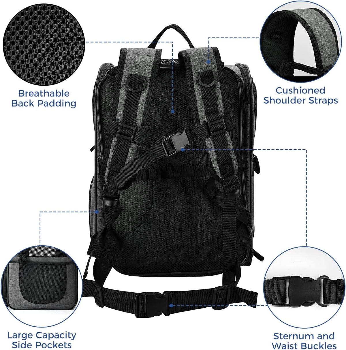 Apollo Walker Pet Carrier Backpack for Large/Small Cats and Dogs, Puppies, Safety Features and Cushion Back Support for Travel, Hiking, Outdoor Use (Gray-Expandable)