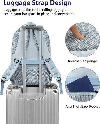MATEIN 18 Inch Laptop Backpack for Women, TSA Approved Laptop Rucksack Large Capacity 50 L, Anti Theft Backpack with Comfortable Shoulder Straps for College Work Travel, Haze Blue