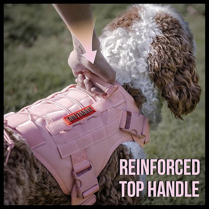 OneTigris Tactical Dog Harness Vest,No-Pull Service Dog Vest with Hook & Loop Panels,Adjustable Dog Vest Harness for Walking Hiking Training(Pink,XL)