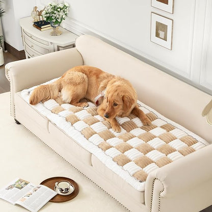 Couch Cover for Sofa, Sectional Couch Cover for Dogs, Sofa Cover Washable, Cushion Cover Blanket Pad Bed Mat for Pets, Fleece Furniture Protector, Camel, 27.6x82.7in