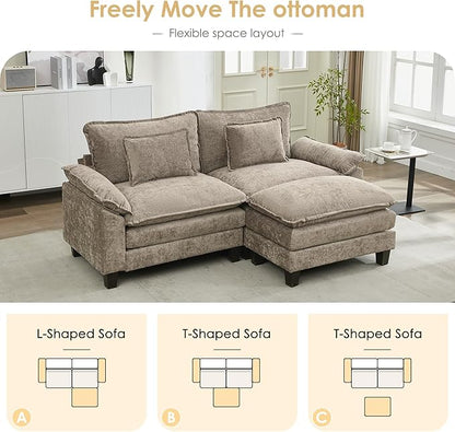 URRED Cloud Couch Modular Sectional Sofa, 87" Modern L Shaped Deep Seat Sofa with Ottoman & Pillows, Ultra Comfy Chenille Couches for Living Room, Bedroom or Apartment, Khaki