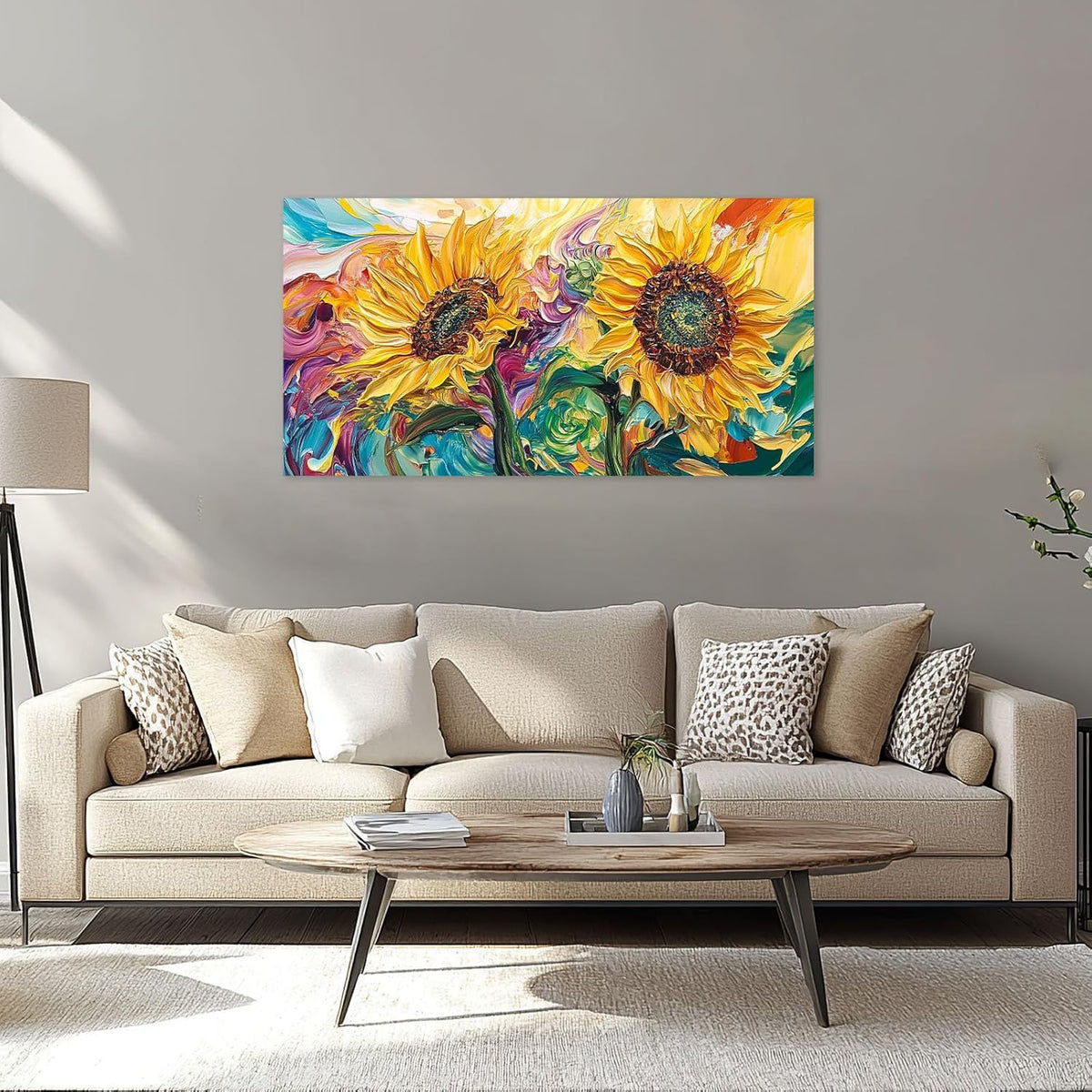 Large Sunflower Wall Art Canvas Living Room Floral Flower Pictures Framed Prints Oversize Wall Decor Painting for Bedroom Dining Office Home 60"x30"