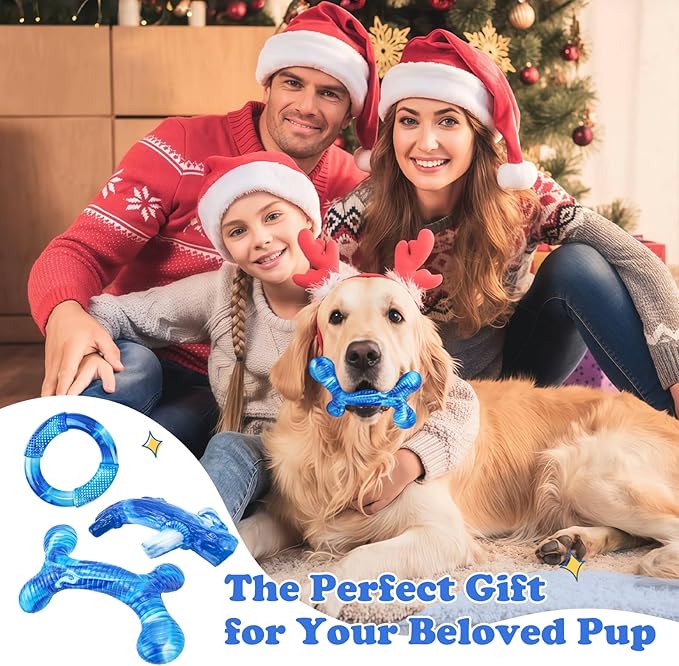 3Pack Dog Toys for Aggressive Chewers Dog Chew Toy Tough Dog Toys to Keep Them Busy Bacon Flavor Teething Chew Toys & Dental Health for Large Medium Small Breeds (Blue)