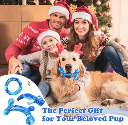 3Pack Dog Toys for Aggressive Chewers Dog Chew Toy Tough Dog Toys to Keep Them Busy Bacon Flavor Teething Chew Toys & Dental Health for Large Medium Small Breeds (Blue)