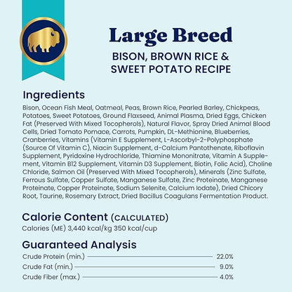 Solid Gold Bison Dry Dog Food for Large Dogs – High Protein, Whole Grain Kibble with Real Bison, Brown Rice & Omega 3 – Large Kibble w/Probiotics for Gut Health - Adult Dog Food - Nutrientboost™–22LB