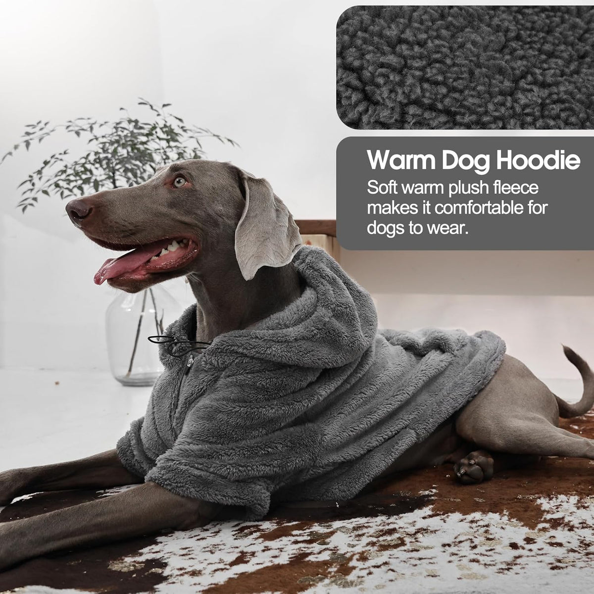 IDOMIK Fuzzy Dog Sweater with Adjustable Hood, Warm Fleece Dog Sweater Hoodie with Harness Hole & Pocket, Pullover Sweaters for Medium Dogs, Fuzzy Hooded Sweatshirt for Fall Winter Christmas,Grey,L