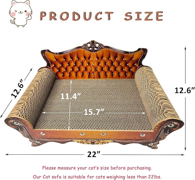 Luxury Cardboard Cat Scratcher Sofa Bed, Couch Shaped Cat Scratching Board, Scratch Lounge with Catnip, Scratcher for Indoor Cats(Brown)