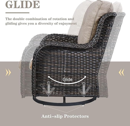 Belord 5 Piece Outdoor Patio Furniture Set - Outdoor Conversation Couch and Loveseat Glider Chair Furniture Set with Rattan Coffee Table for Deck Balcony Poolside Brown Wicker/Grey Cushions