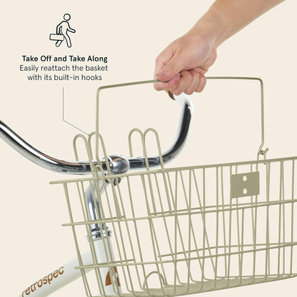 Retrospec Apollo-Lite Lift-Off Bike Basket - Detachable Steel Handlebar Basket with Carrying Handle for Commuting, Shopping & Beach Trips - 14.5in x 9.5in Weather-Resistant Biking Gear