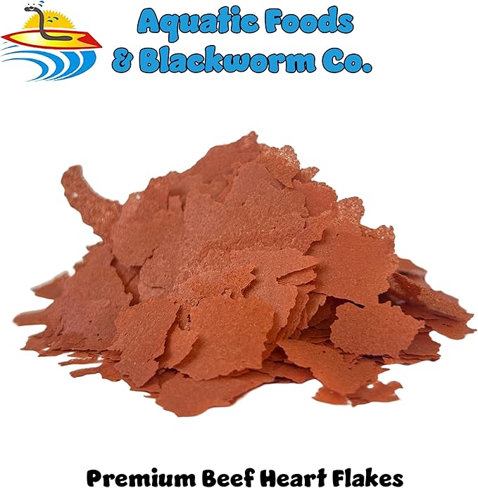 Aquatic Foods Inc. Beef Heart Flakes, High Protein Beef Heart Flakes for Discus, Cichlids, Tetras, Guppies, Live Bearers, All Community Tropical Fish - Premium Beef Heart AF Flakes - 1-lb