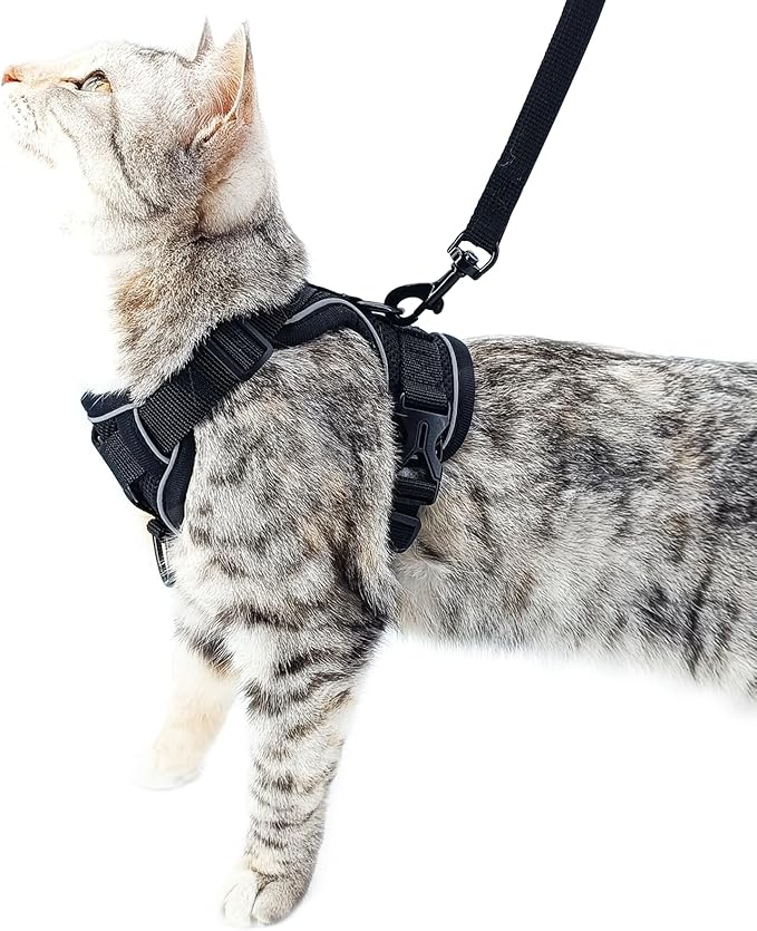 Cat Harness and Leash Set Escape Proof Tactical Extra Large Kitten Harness Emotional Support Cat Vest, Black, XXL
