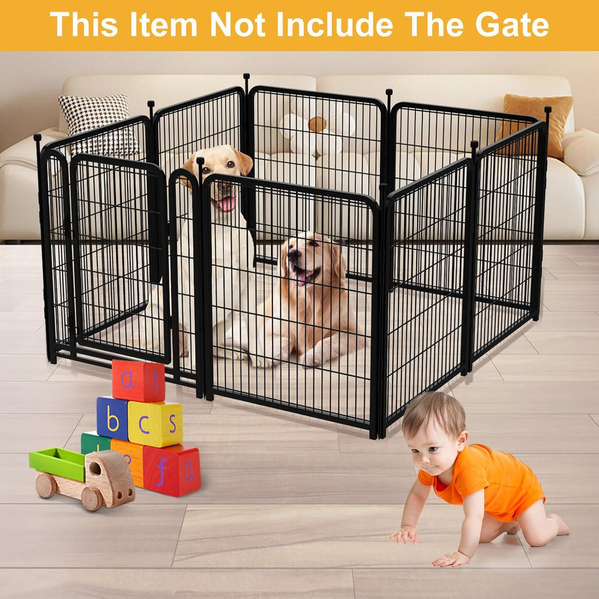 Doorless Dog Playpen 56inch 10 Panels, Dog Fence Outdoor for Yard, Garden Fence for Medium/Large Pets. Black Dog Pens Total22.1 Ft(L)