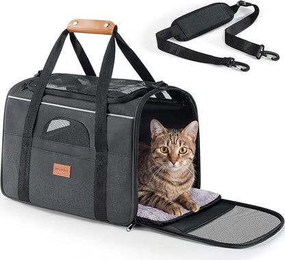 Morpilot Airline Approved Cat Carrier, 16.5" x11" x11" Soft-Sided Pet Travel Carrie with 4-Sided Mesh Ventilation for Cats & Puppies up to 15lbs (Dark Gray)