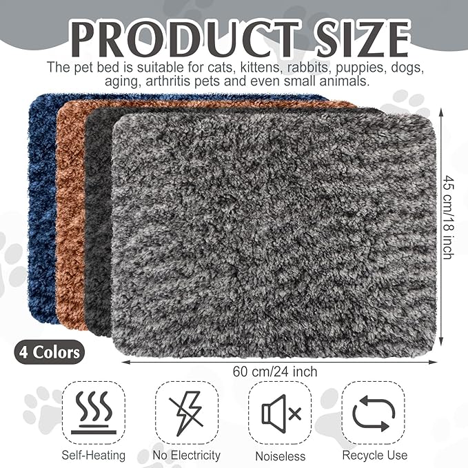 4 Pack Self Warming Cat Pads Self Heating Cat Mat Washable Homeless Dogs Thermal Pads Kennel Pad Reflects Body Heat Warm Crate Bed Mat for Indoor Outdoor Pet(Mixed Colors,18 x 24 Inch)
