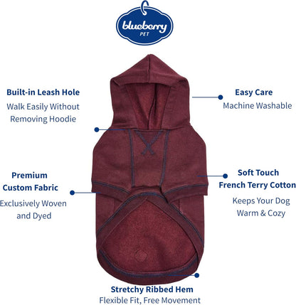 Blueberry Pet Dog Hoodie – 14″ Soft Cotton‑Blend Sweater for Small Dogs, Burgundy Red, Award‑Winning Frenchie Apparel