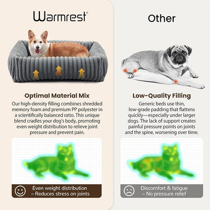 Dog Bed Medium Size Dog, Rectangle Orthopedic Pet Bed for Car and Indoor, Comfort Fluffy Memory Foam Dog Beds with Anti-Slip Bottom,Grey(30x24x8inchs)