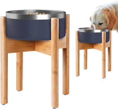Dog Bowl Stand for Large Dogs - Raises Feeders and Bowls to 12-inch High, Expandable Sideways, Compatible to Various Sizes of Slow Feeders, Water Dishes and Fountains - Bamboo