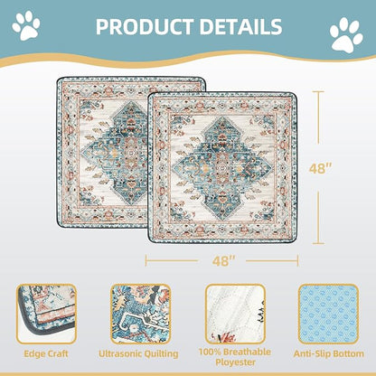 SCLOSE Washable Pee Pads for Dogs Large 2 Pack, 48" x 48" Reusable Puppy Pads Waterproof Dog Rugs, Super Absorbent, Leakproof, Dog Crate Pad, Playpen Mat, Whelping Pads, Blue Medallion