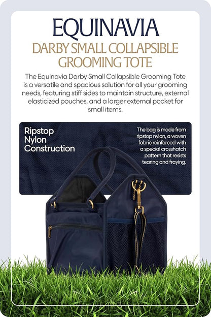 Equinavia Darby Horse Grooming Bag, Collapsible Tote with Strap, One Size | Horse Grooming Tote Bag or Cat and Dog Grooming Bag for Equipment and Supplies, Adjustable Strap, 8" x 9" x 12", One Size