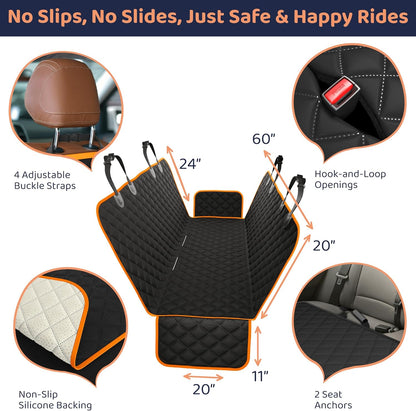 XL Dog Car Seat Cover for Back Seat, Waterproof Hammock for Car, SUV & Truck, Non-Slip Backseat Cover for Dogs, Heavy-Duty Dog Hammock Style Seat Protector Pets, Easy to Install & Clean