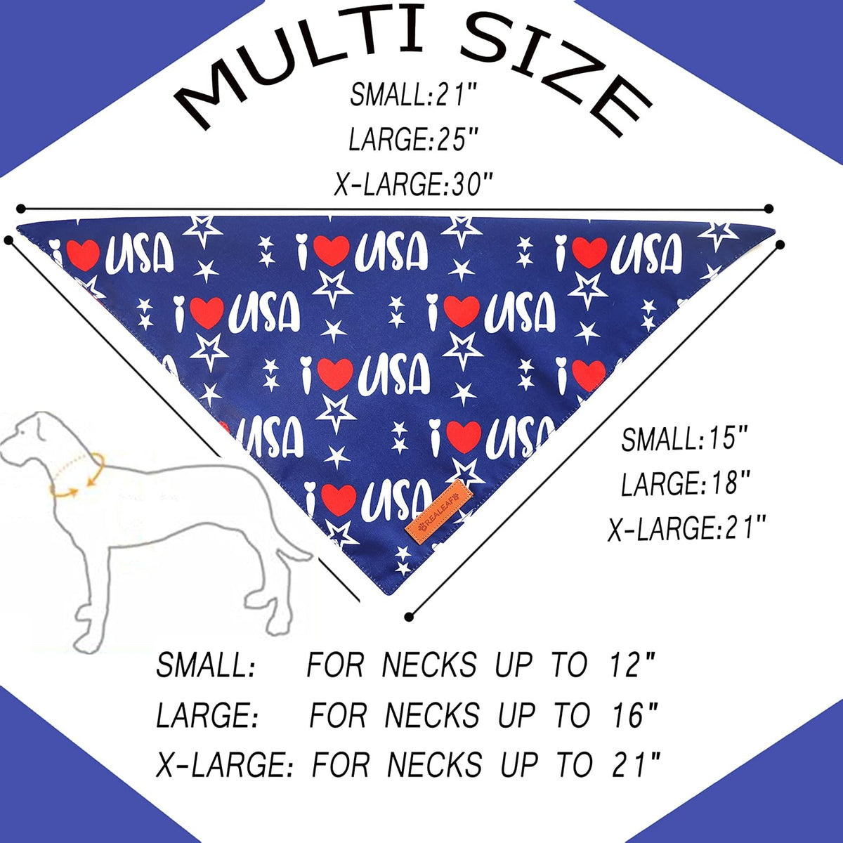 Realeaf 4th of July Bandanas 2 Pack, Triangle Reversible American Flag Pet Patriotic Scarf for Boy and Girl, Premium Durable Fabric, USA Bandana for Medium and Large Dogs (Large)