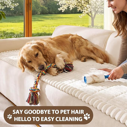 FUANGUI 2 Pack Waterproof Couch Cover for Dogs Pets Sofa Protector | Non-Slip Washable Fuzzy Soft Sofa Slipcover for 2 PCS L Shaped Sofa Pet Friendly, 27.6" x 70.9"+27.6" x 82.7", Beige