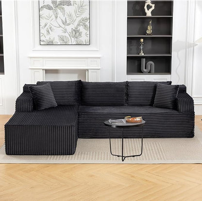 TonghuaS 106” Cloud Modular Sectional Sofa with L-Shape Chaise and Deep Seat, Corduroy Memory Foam Boneless Compressed Couch for Living Room, No Assembly Required(Left Facing Chaise, Dark Grey)