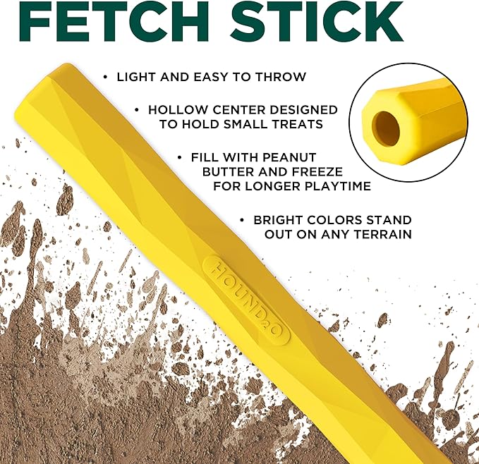 Playology Hound2O Dog Toys | Fetch Stick Toy for Dogs, Yellow | Durable Rubber Outdoor Toy - Easy to Clean and Made from Non Toxic Materials