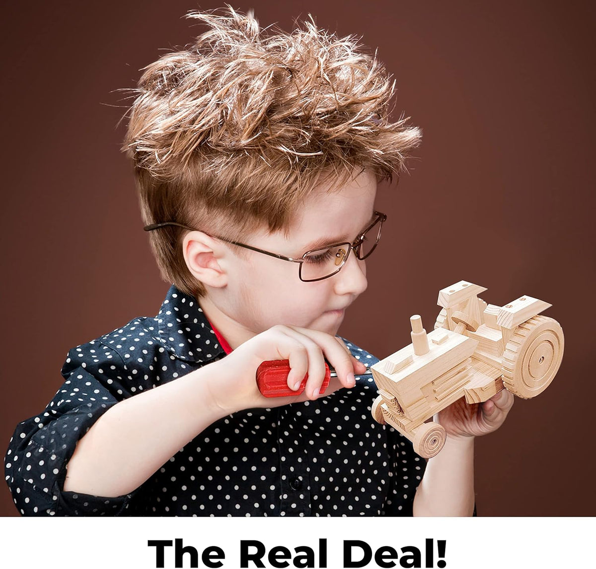 Kraftic Woodworking Building Kit for Kids, with 3 Educational DIY Carpentry Construction Wood Model Kit Toy Projects for Boys and Girls- Tractor, Bulldozer and Racing Car