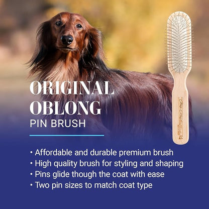 Chris Christensen 27 mm Oblong Pin Dog Brush, Original Series, Groom Like a Professional, Stainless Steel Pins, Lightweight Beech Wood Body, Ground and Polished Tips