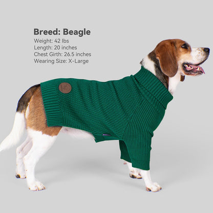 cyeollo 4XL Dog Sweater,Pullover Turtleneck for Large Dogs Classic Knitwear Fall Winter Cold Weather Dog Clothes Warm Pet Apparel Large Big Dogs Sweaters Male&Female, Green XXXXL