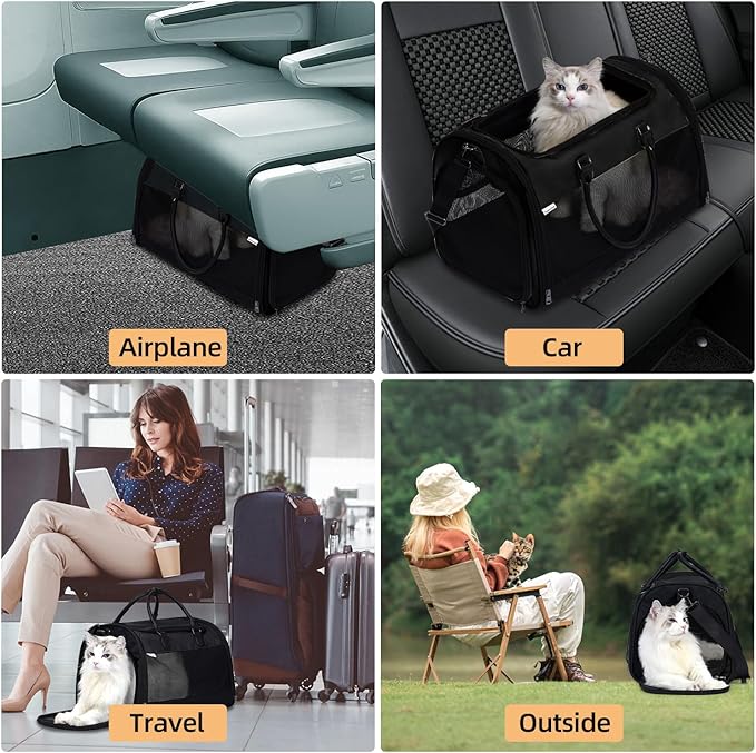 PET MARVEL Cat Carrier Soft Sided for Small Medium Cats Puppy up to 15 Lbs, Airline Approved Mesh Pet Travel Bag, Breathable Bite-Resistant Fabric with Removable Washable Mat
