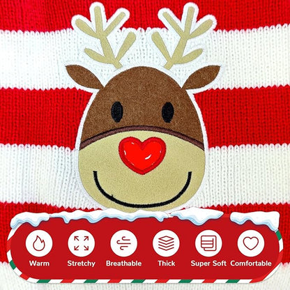PETCARE Reindeer Christmas Dog Sweater Red Striped Cat Sweater Cartoon Elk Pet Vest Holiday Dog Clothes Puppy Sweaters for Small Medium Large Dogs Cats Fall Winter Outfits Xmas Dogs Costume,XX-Small