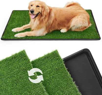LOOBANI Dog Grass Pad with Tray Large - Dog Litter Box Indoor Potty for Apartment and Patio Training with 2 Pack Grass Pee Pads for Replacement(Tray Potty 45 * 29inch)