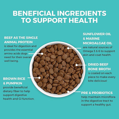 KOHA Limited Ingredient Bland Diet Dry Food for Dogs - Beef & Brown Rice Recipe, Sensitive Stomach Dog Food - Pumpkin for Digestive Support, 20 lbs