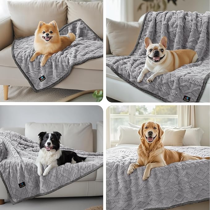 Waterproof Pet Blanket, Liquid Pee Proof Dog Blanket for Sofa Bed Couch, Reversible Sherpa Fleece Furniture Protector Cover for Small Medium Large Dogs Cats, Light Grey King Size（90" x 82"）
