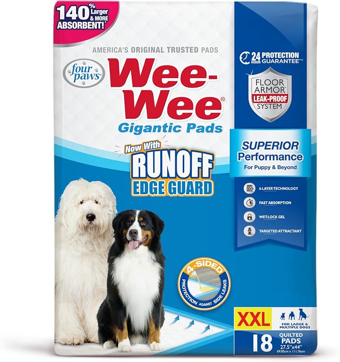 Four Paws Wee-Wee Superior Performance Gigantic Dog Pee Pads, 18 Count (Pack of 2)