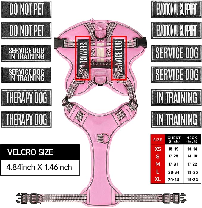 Service Dog Tactical Vest Harness and Leash Set Medium Sized Dog Emotional Support- Tactical Dog Harness Training Collar with Name (Pink, M)