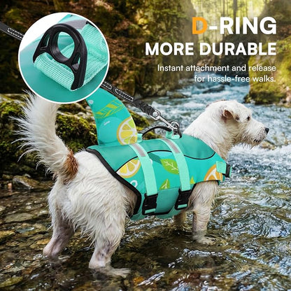Dog Life Jacket,Dog Life Vest for Swimming,Dog Shark Life Jacket with Rescue Handle,Adjustable Reflective Dog Life Preserver for Extra Large Dog,Green Print 2XL
