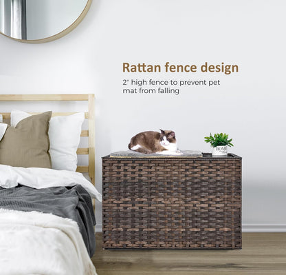 Cat Litter Box Enclosure with Litter Trapping Mat; Handwoven Plastic Rattan Kitten House; No Installation Hidden Cat Washroom; Pet Crate for Balcony,Bedroom,Living Room