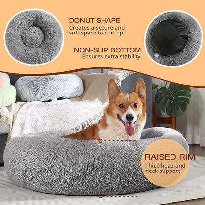 JOLLYVOGUE Dog Bed, Calming Anti-Anxiety Large Dog Bed, Fluffy Donut Cushion for Medium and Large Pets (27"/30"/36")