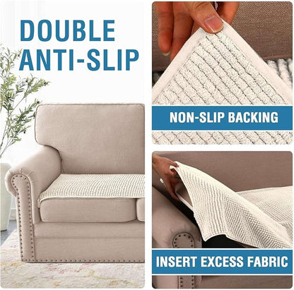 H.VERSAILTEX Plush Chenille Couch Cover for 3 Cushion Couch Anti Slip Washable Sofa Slipcovers Soft and Durable Furniture Protector for Dogs Cats Kids (27.5" x 71", Ivory)