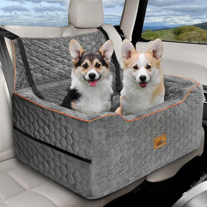 Dog Car Seat for Medium/Large Dog Booster Seat Under 60 lbs or 2 Small Dogs, Multi-Functional Pet Car Seat with Thick Cushion, 2 Safety Leashes (Gray)
