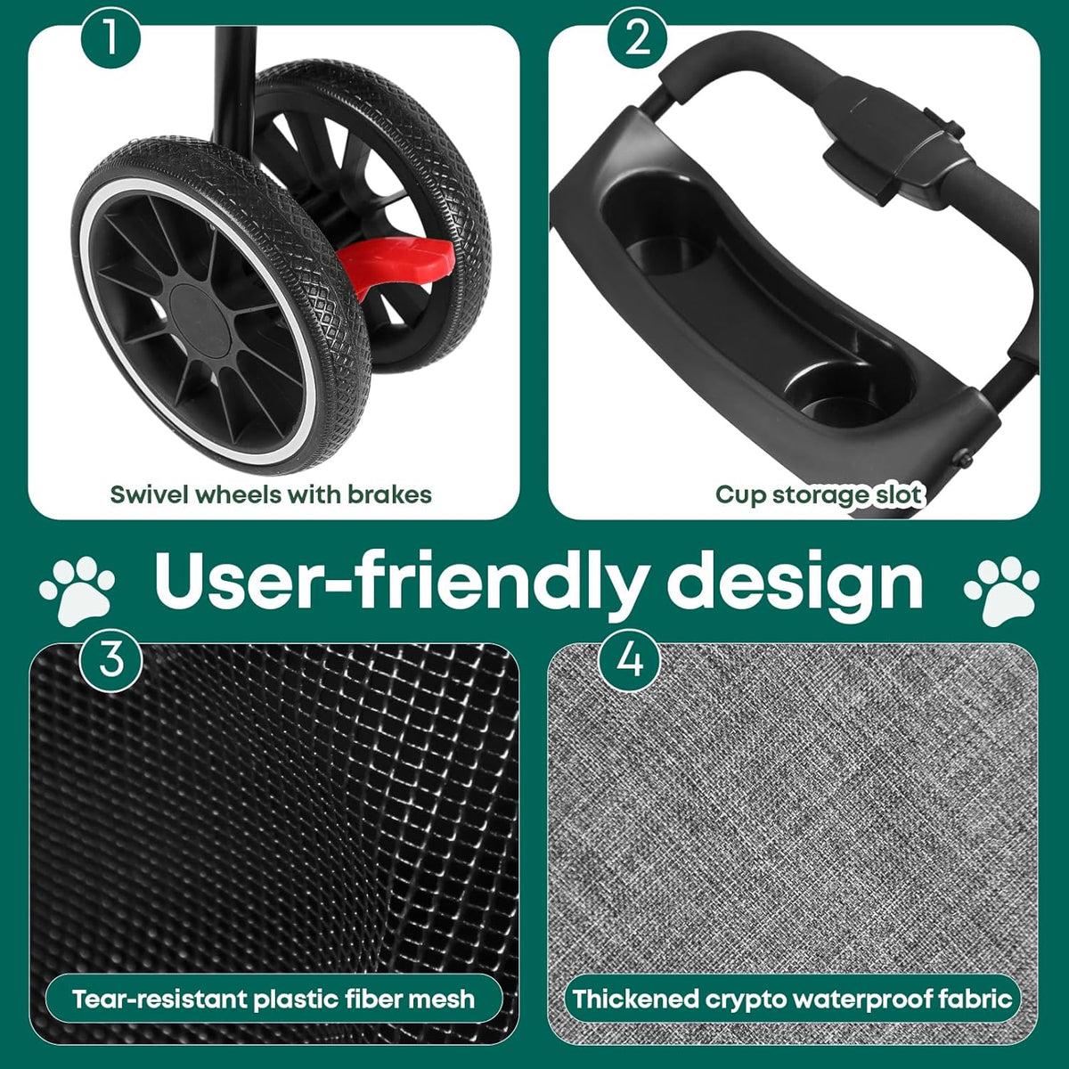 Pet Stroller,Dog Stroller for Small Medium Dogs Cats,3 Wheels,Foldable,with Breathable Mesh Canopy,Cup Holders,Easy Assembly,Grey