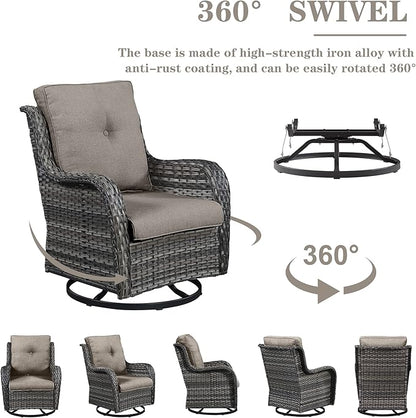 Belord 4 Pieces Patio Furniture Sets, Wicker Patio Swivel Glider Chair with Ottomans, Outdoor Furniture Set for Outside Porch, Deck, Balcony, Garden