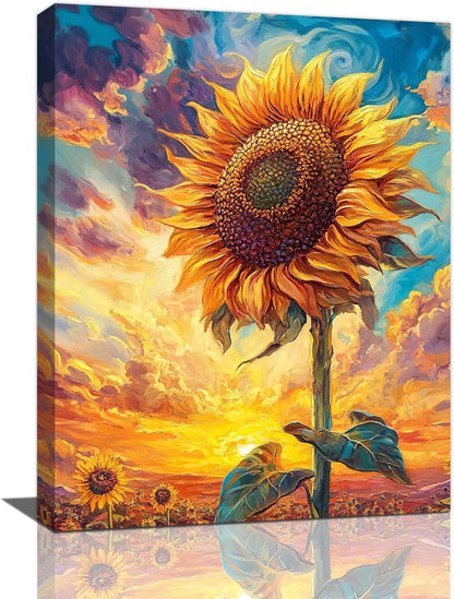 Sunflower Wall Art Canvas Yellow Floral Wall Decor Prints Framed Painting Pictures Gifts Artwork for Bathroom Bedroom Living Dining 12"x16"