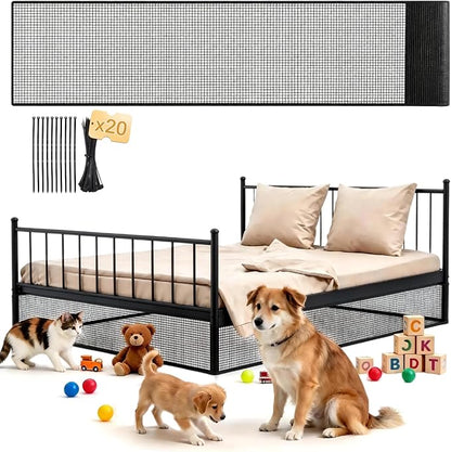 Under Bed Blocker for Pets - Extra Tall Pet Proof Barrier with Zip Ties, Cuttable Furniture Blocker to Stop Dogs, Cats & Toys from Entering Under King/Queen Size Beds & Couches (Black, 240 x 12 Inch)