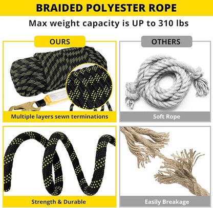 TRSMIMA Rope Harness Safety Lanyard：100ft Roofing Rope Fall Protection | Vertical Safety Harness Rope With Grab Snap Hooks Shock Absorber - Tree Climbing Line Kit Heavy Duty Safety Equipment ANSI CE